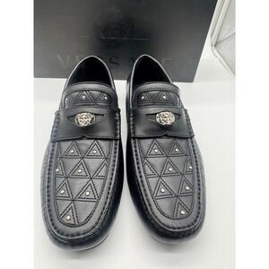 Versace Imola Medusa Black Leather Driver Loafers Men's EU 39 US 6 DSU6051 NIB
